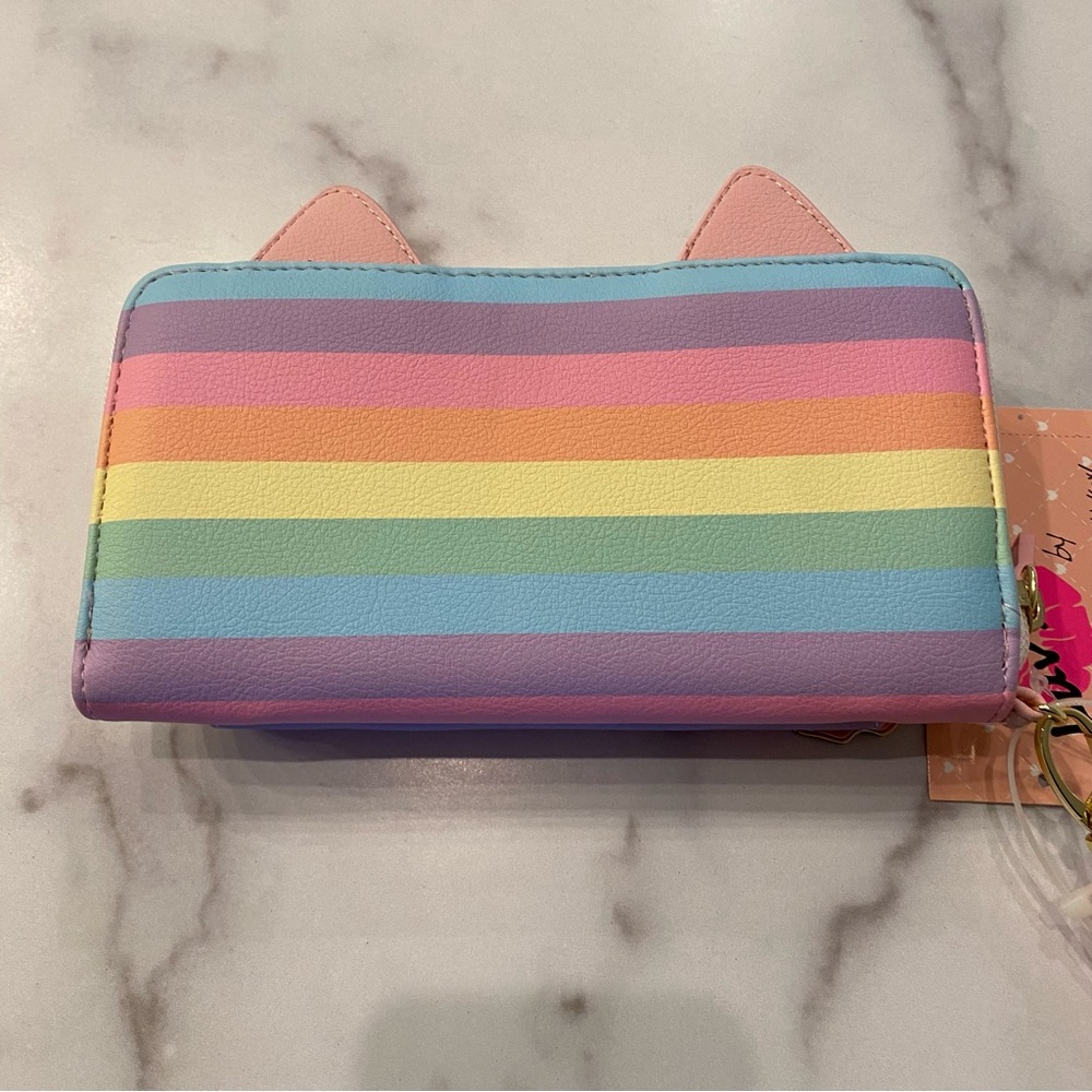 BETSEY JOHNSON Rainbow Striped Unicorn Kitty Cat Wallet Wristlet - Picture 4 of 8